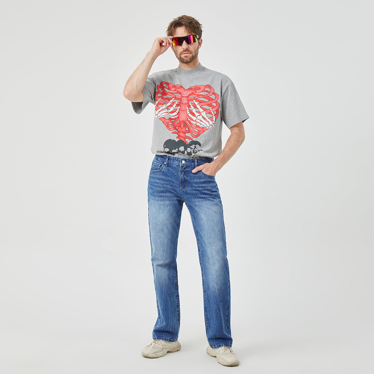 ROCK&CALEB Mid Blue Men's Straight - Leg Jeans