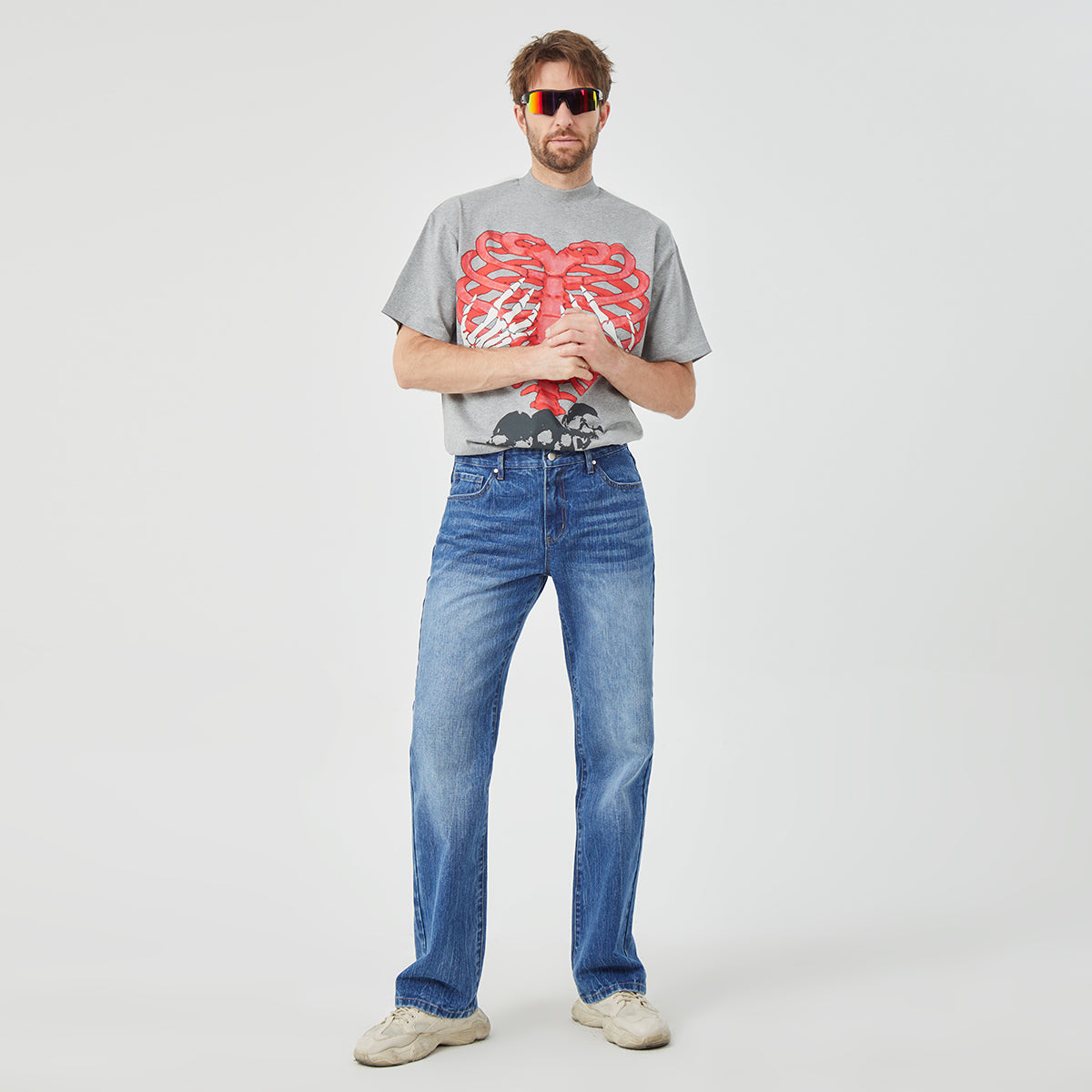 ROCK&CALEB Mid Blue Men's Straight - Leg Jeans
