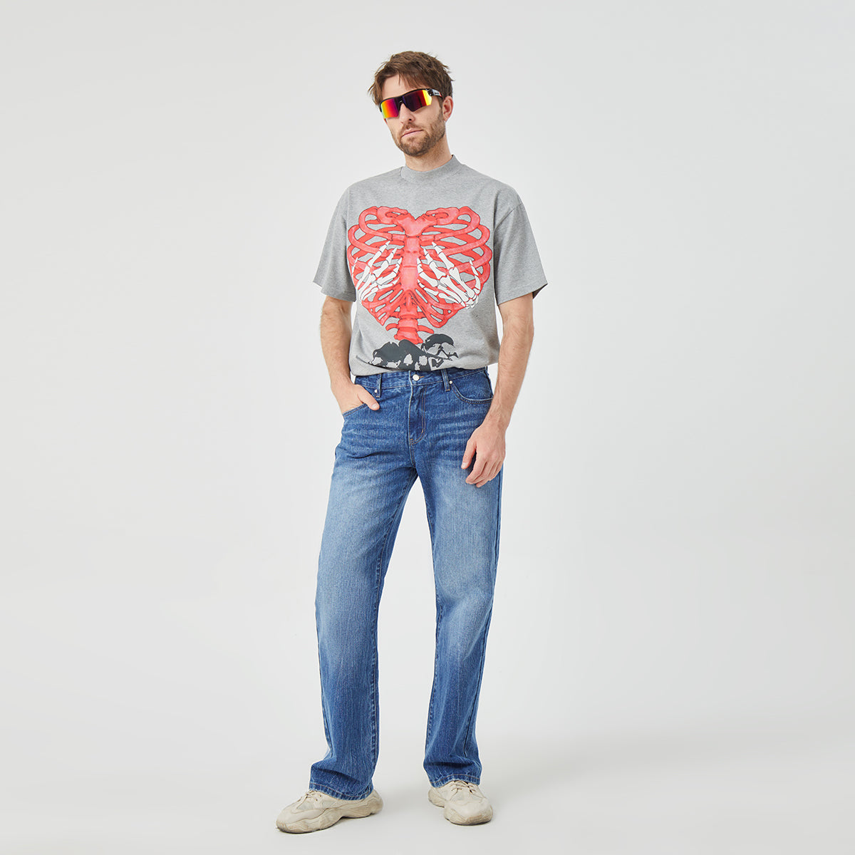 ROCK&CALEB Mid Blue Men's Straight - Leg Jeans