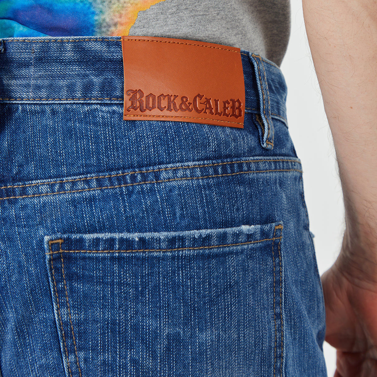 ROCK&CALEB Mid Blue Men's Straight - Leg Jeans