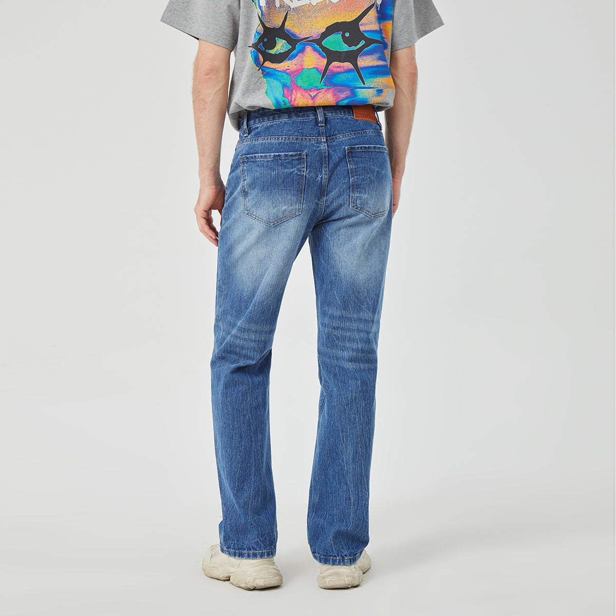 ROCK&CALEB Mid Blue Men's Straight - Leg Jeans