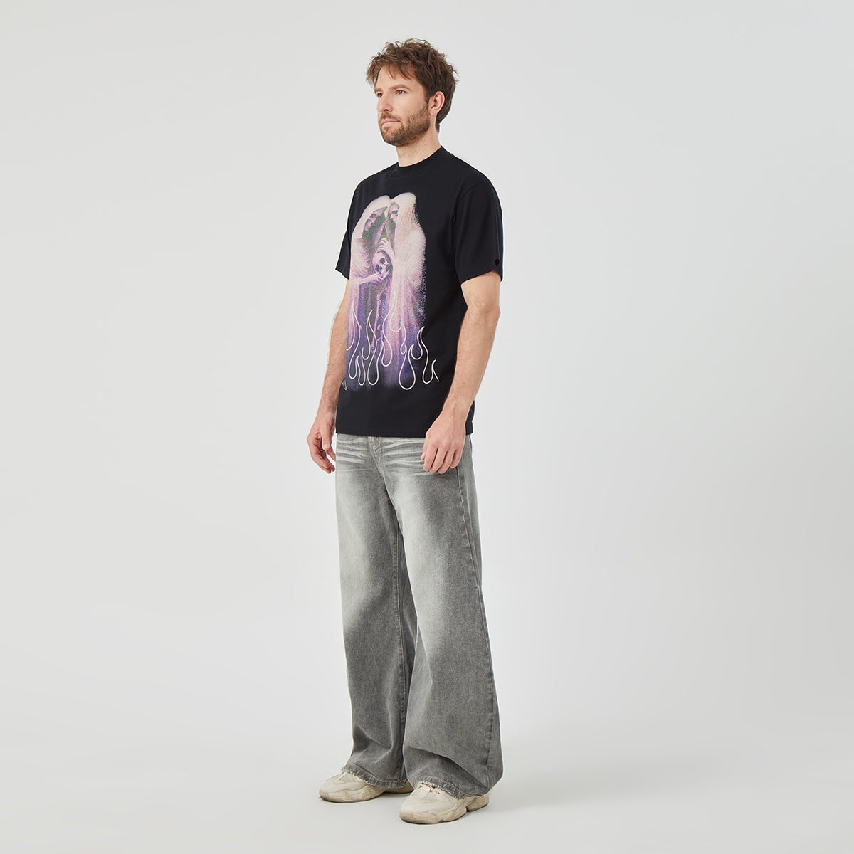 Ghostly Skull and Flame Graphic T-shirt