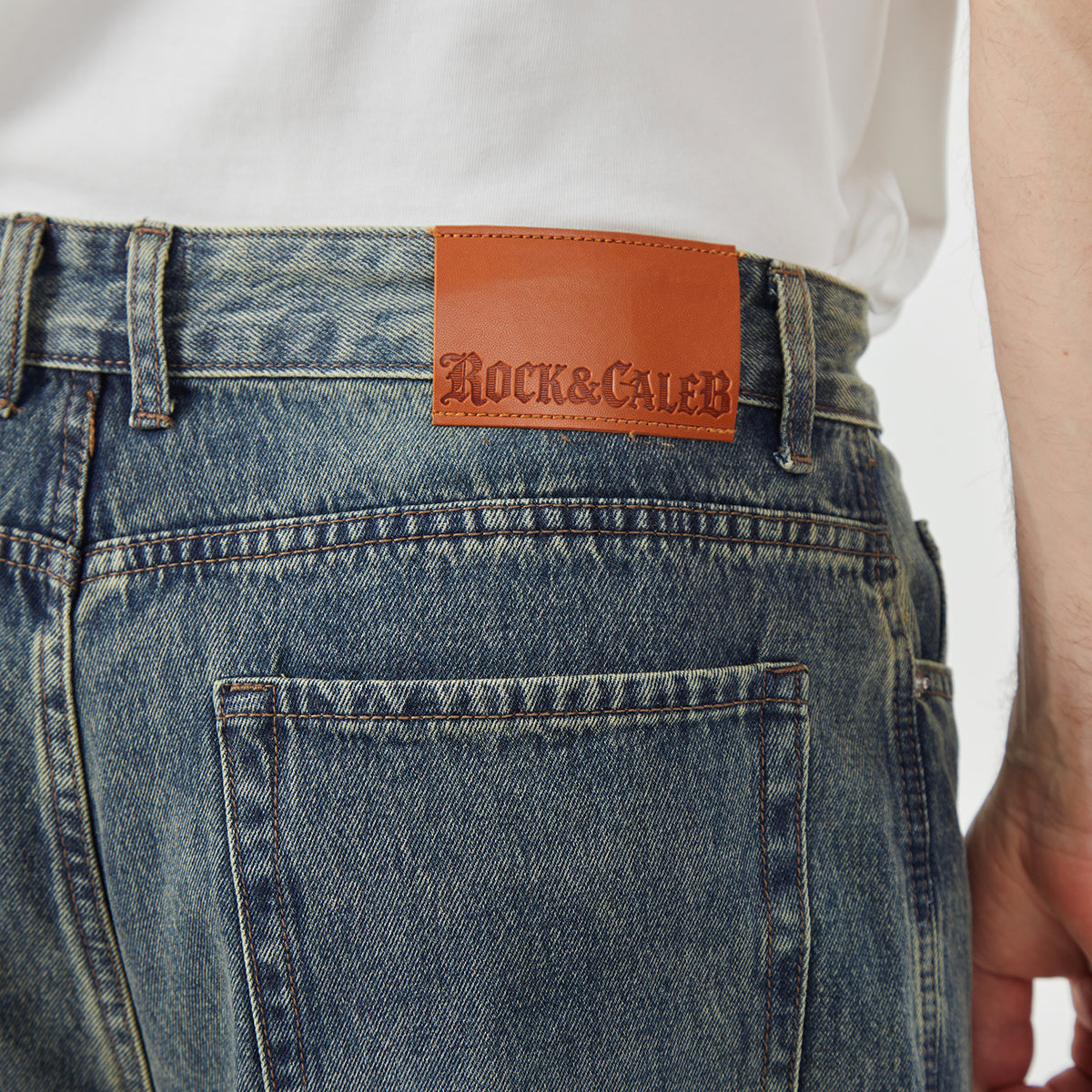 ROCK&CALEB Mid Blue Distressed Mid-Rise Wide-Leg Short Jeans