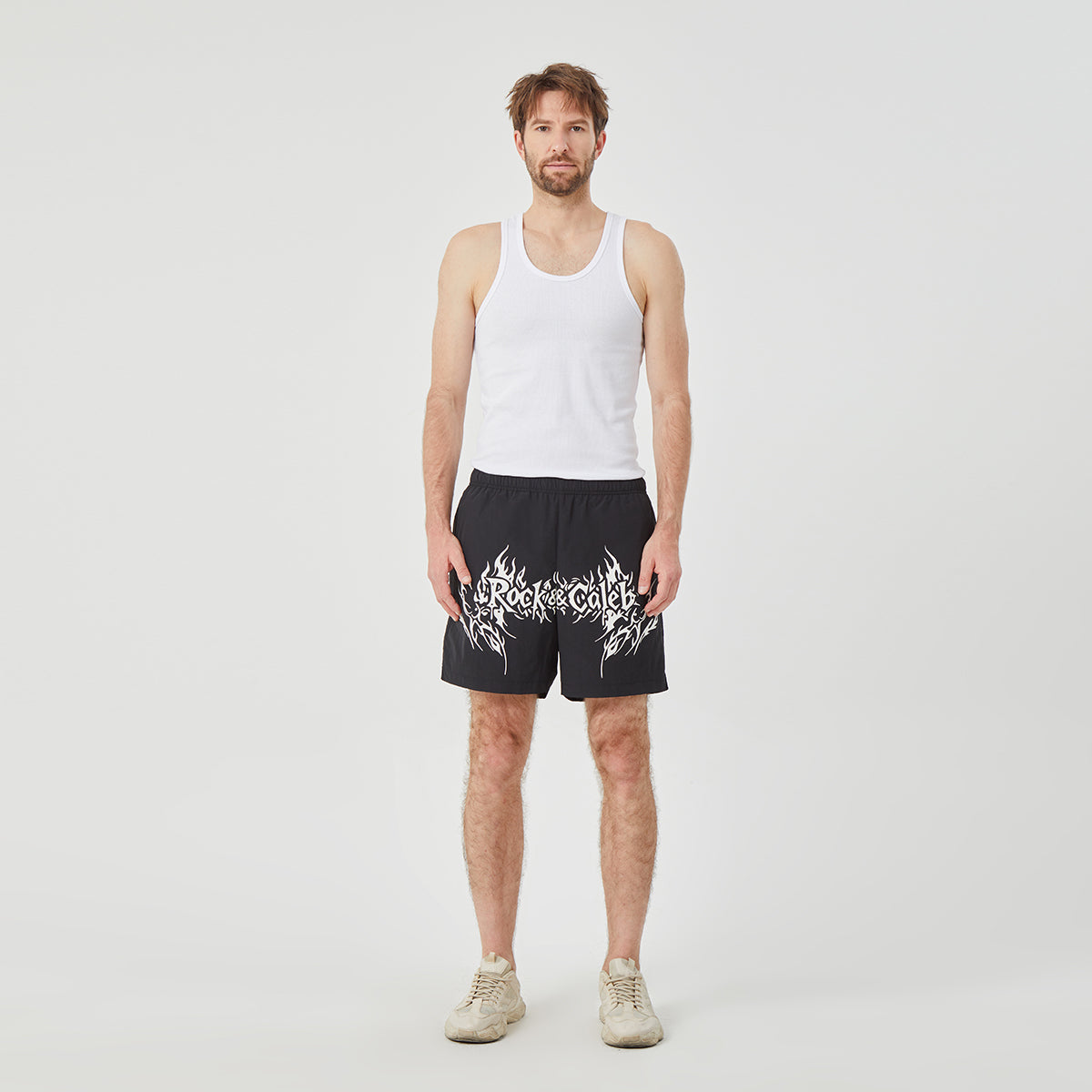 ROCK&CALEB Men's Black Graphic Shorts