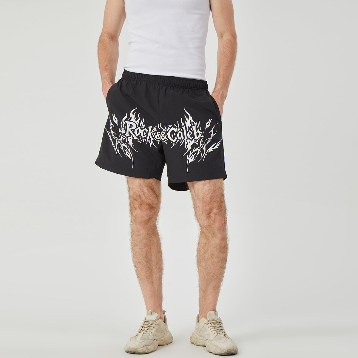 ROCK&CALEB Men's Black Graphic Shorts