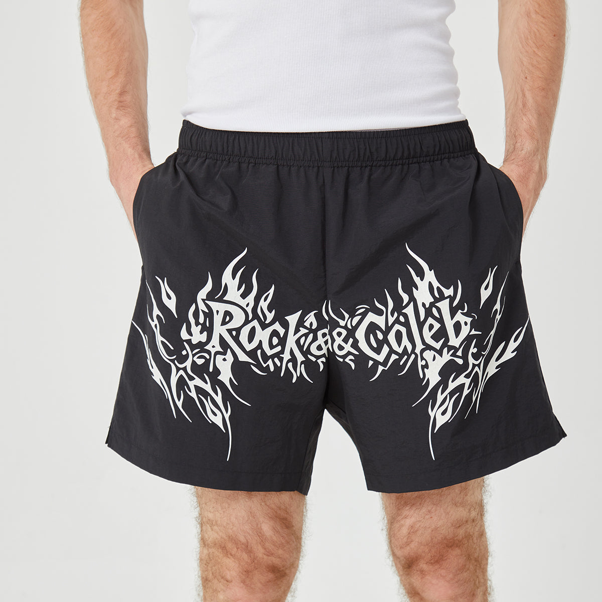 ROCK&CALEB Men's Black Graphic Shorts