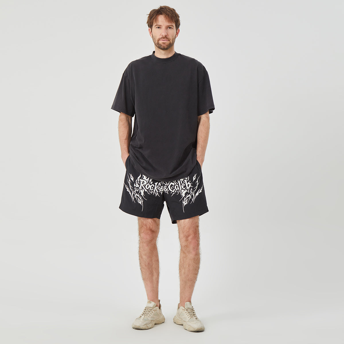 ROCK&CALEB Men's Black Graphic Shorts