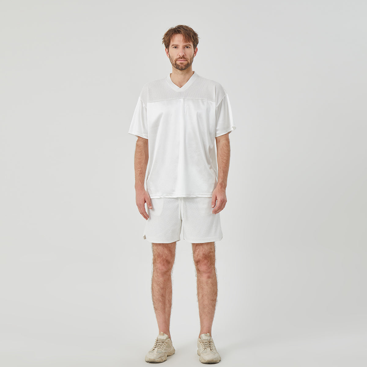 Men's White Athletic V - Neck Short - Sleeve Shirt