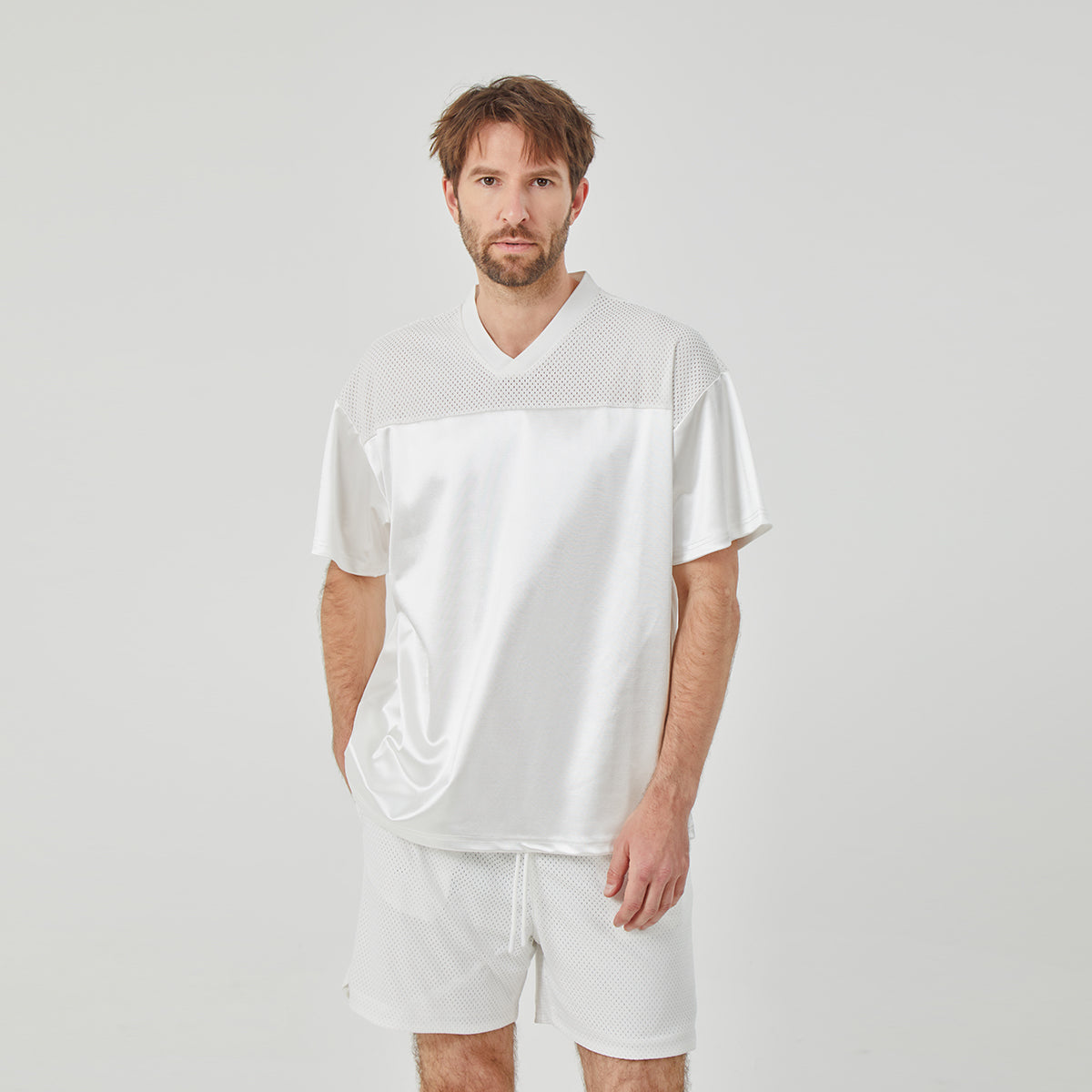 Men's White Athletic V - Neck Short - Sleeve Shirt