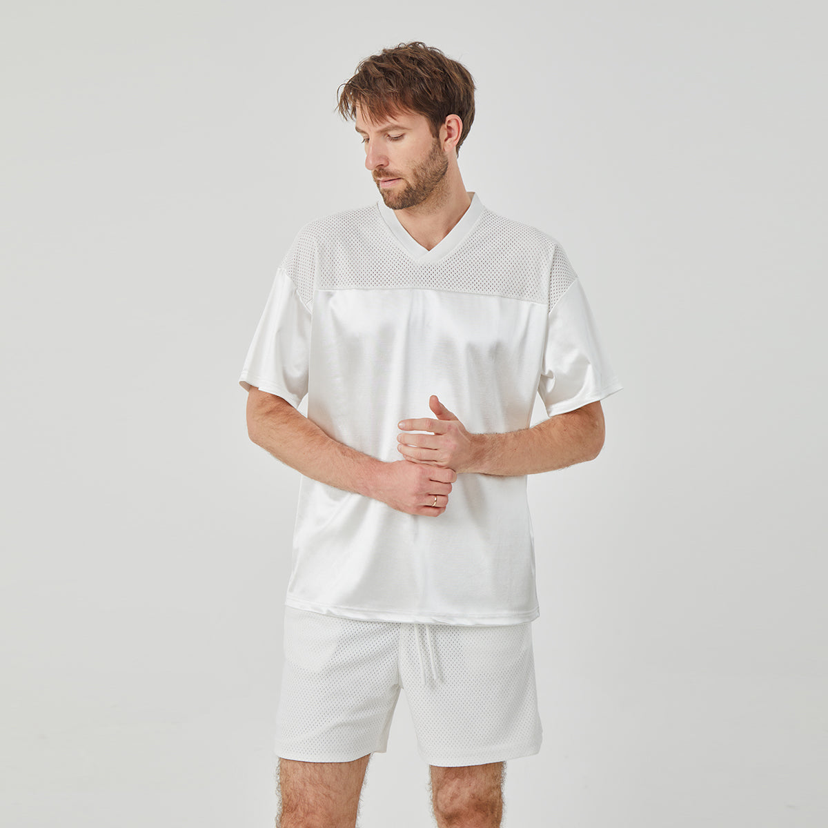 Men's White Athletic V - Neck Short - Sleeve Shirt