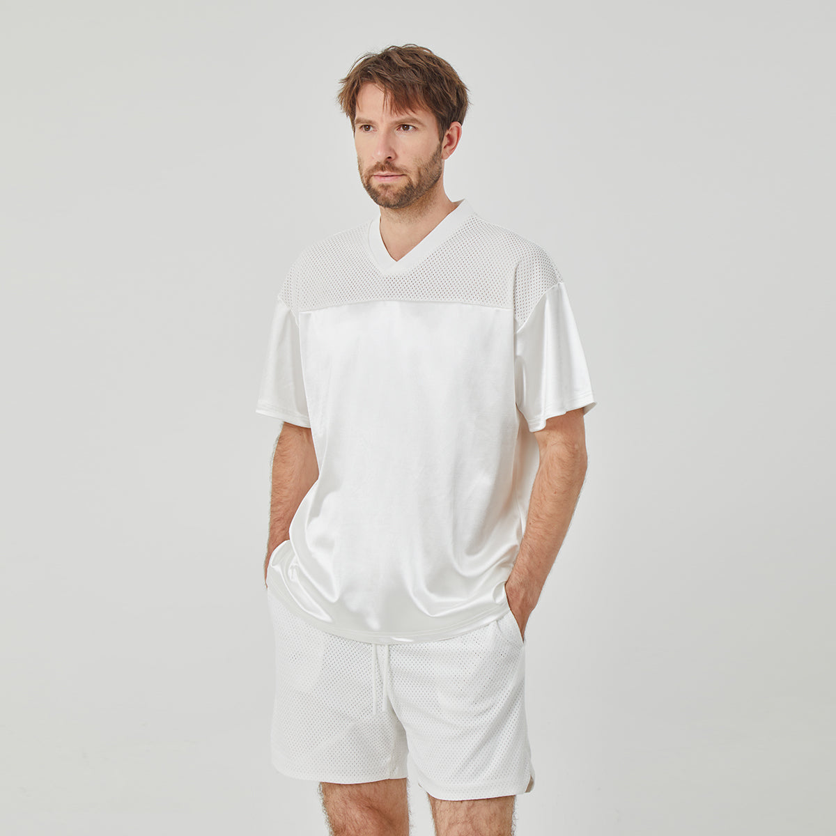 Men's White Athletic V - Neck Short - Sleeve Shirt