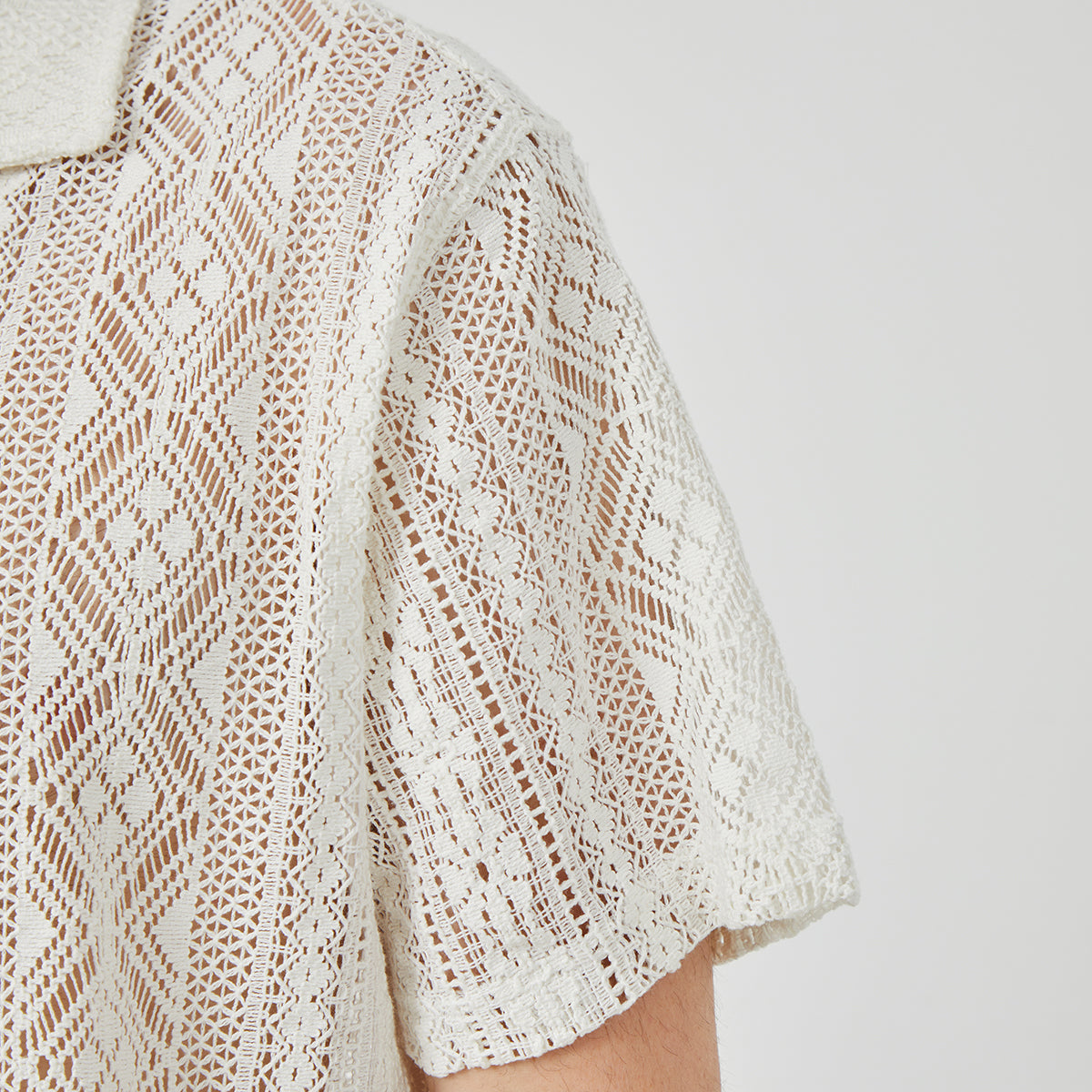 ROCK&CALEB Men's White Mesh Sleeve Shirt
