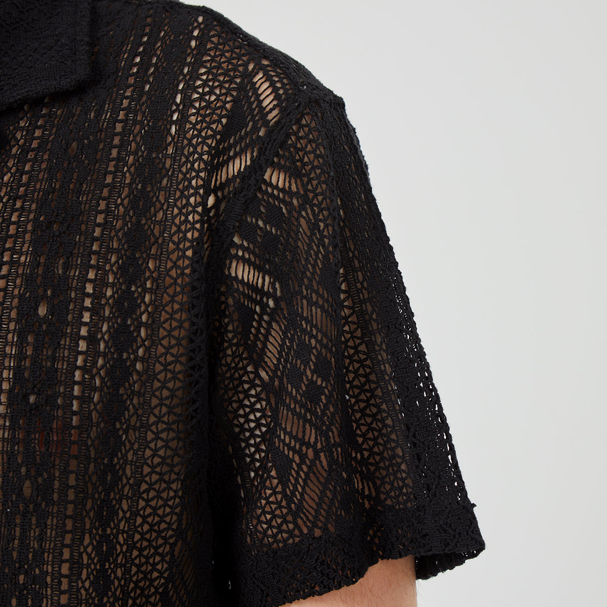 ROCK&CALEB Men's Black Mesh Sleeve Shirt