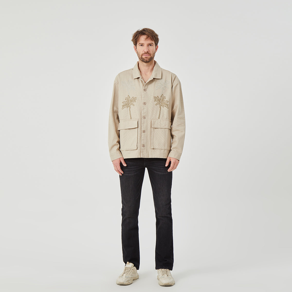 ROCK&CALEB Men's Beige Embroidered Palm