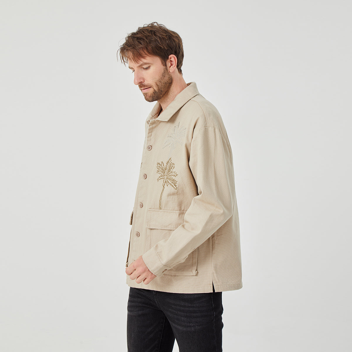 ROCK&CALEB Men's Beige Embroidered Palm