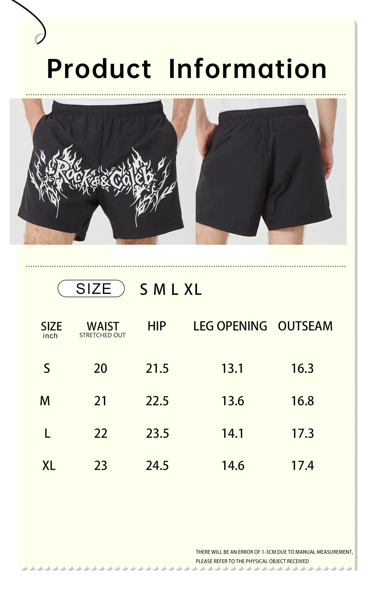 ROCK&CALEB Men's Black Graphic Shorts