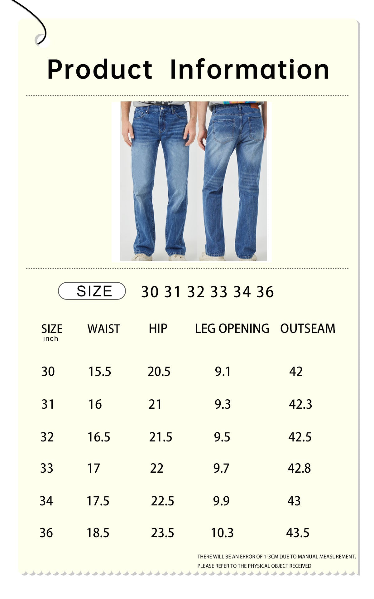 ROCK&CALEB Mid Blue Men's Straight - Leg Jeans