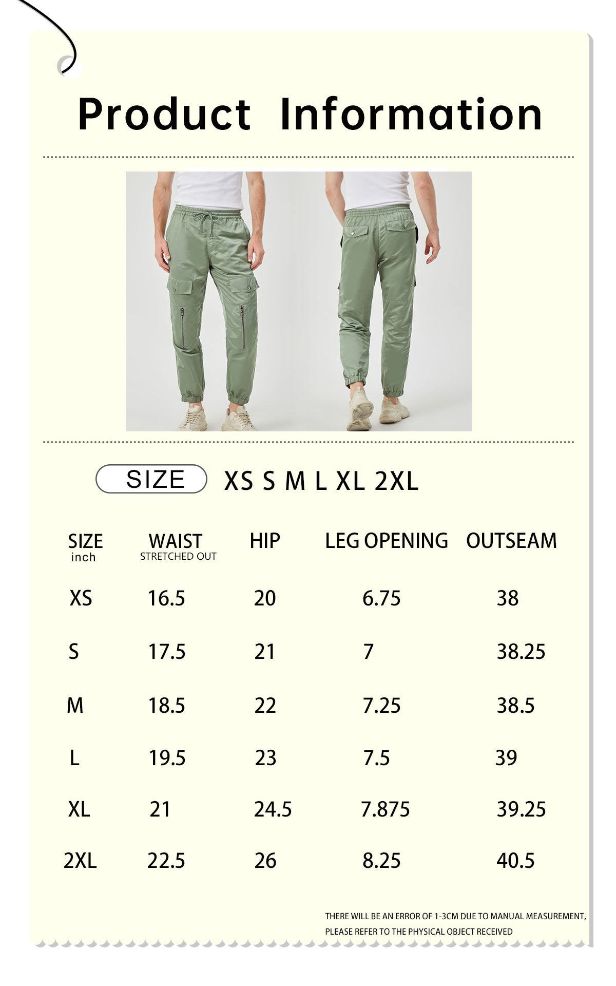 ROCK&CALEB Men’s Olive Green Cargo Pants