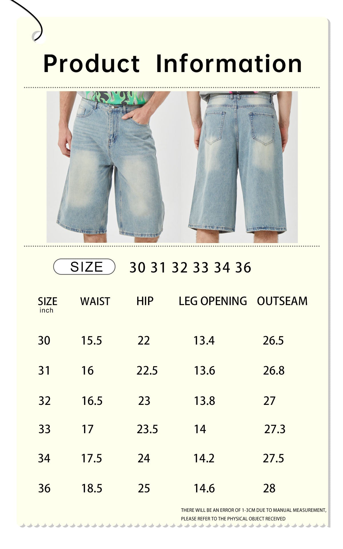 ROCK&CALEB light Blue Distressed Mid-Rise Wide-Leg Short Jeans