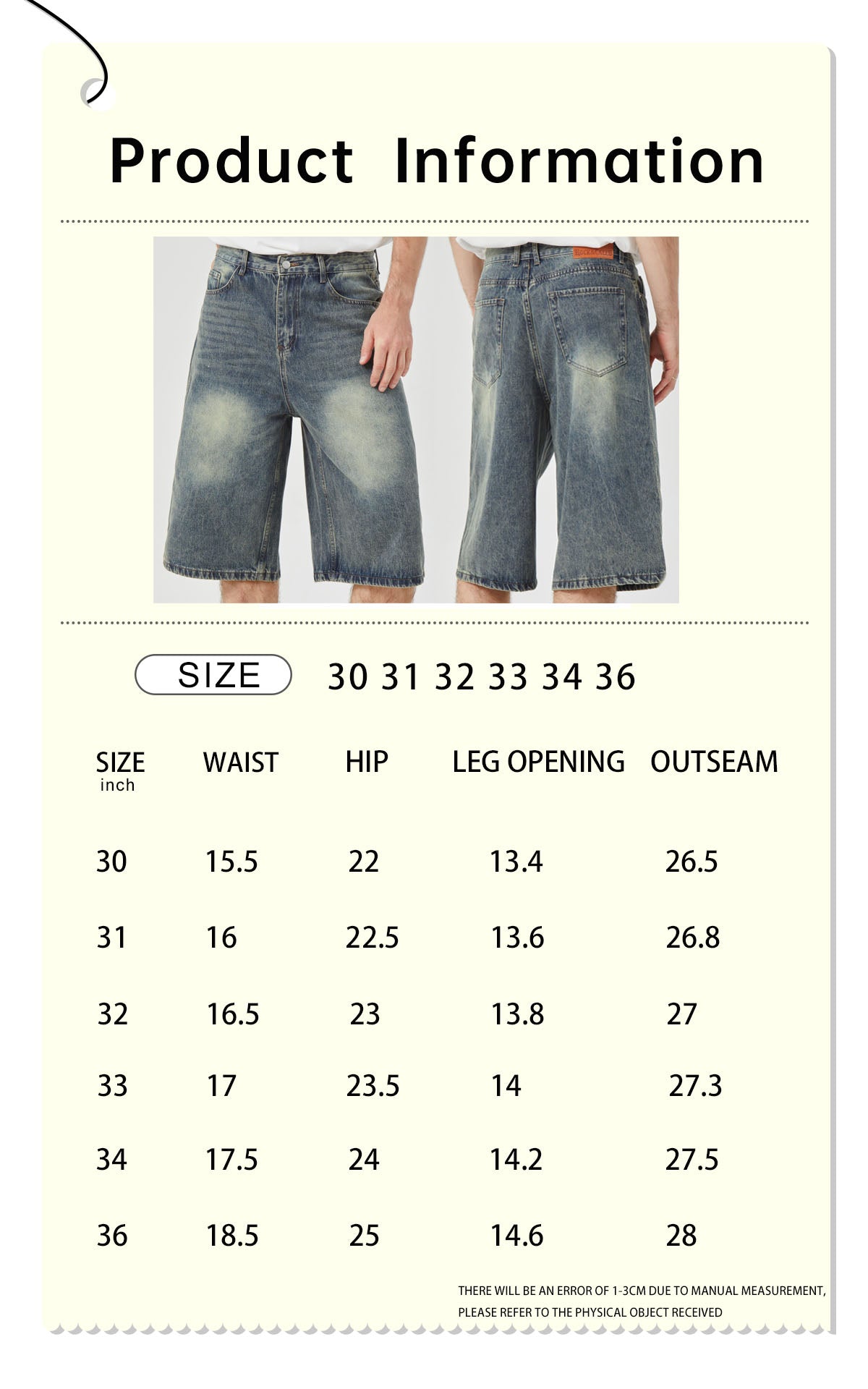 ROCK&CALEB Mid Blue Distressed Mid-Rise Wide-Leg Short Jeans