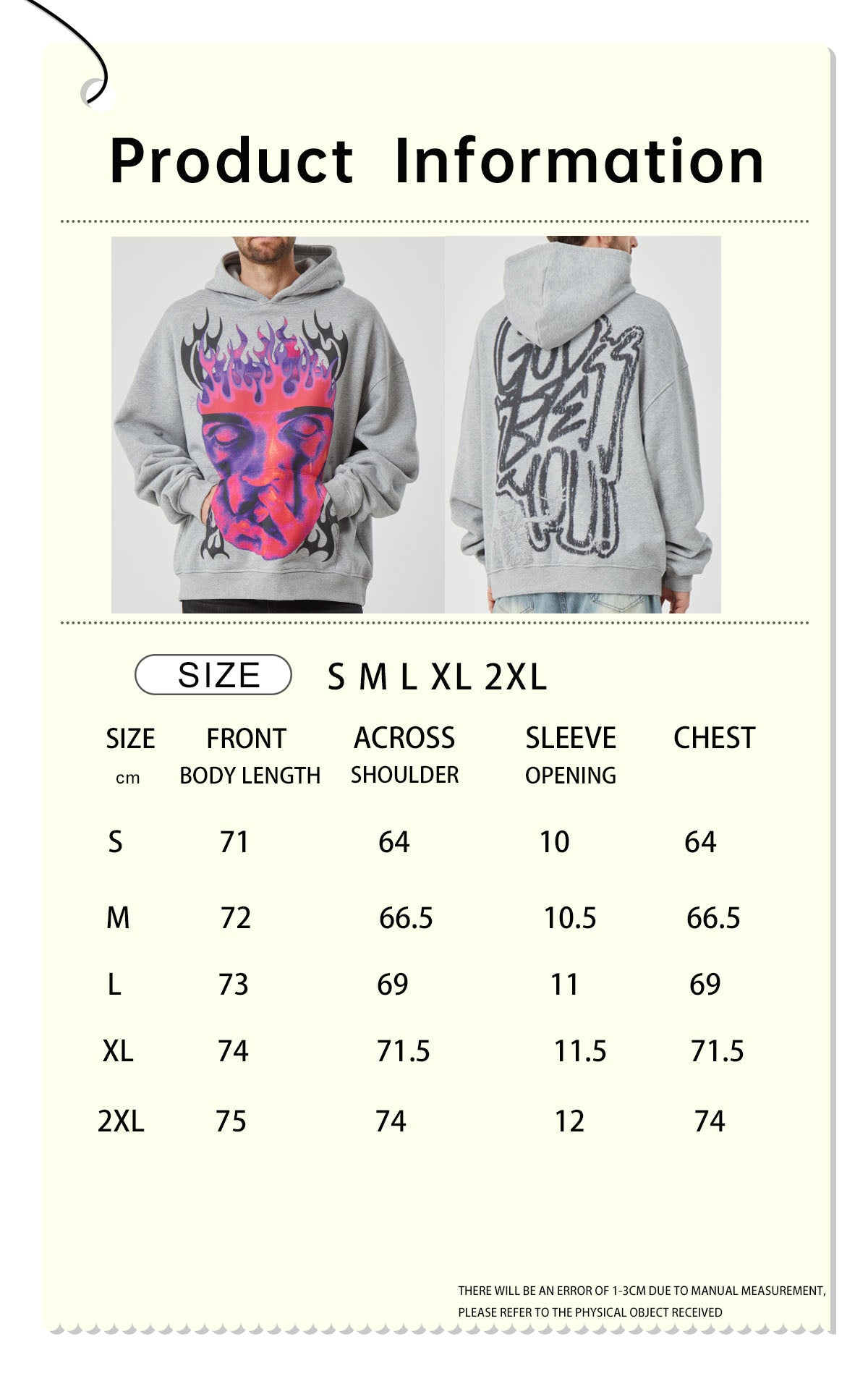 ROCK&CALEB Men’s Grey Hoodie with Bold Flame - Face Graphic