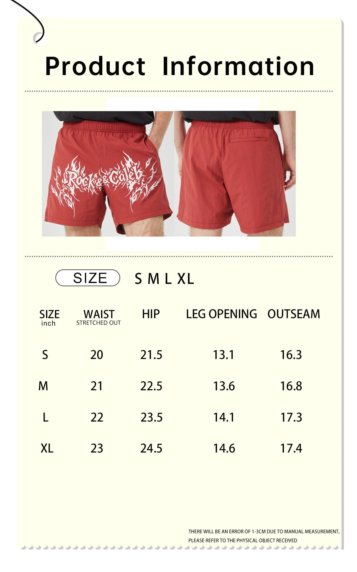 ROCK&CALEB Men’s Red Graphic Shorts