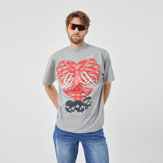 Rebellious Ribcage&Skull Graphic T-shirt