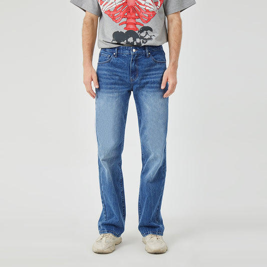 ROCK&CALEB Mid Blue  Men's Straight - Leg Jeans