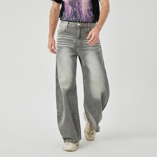 ROCK&CALEB Men's Gery curved jeans