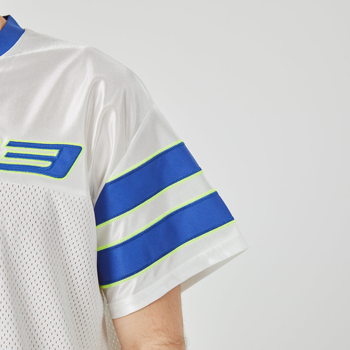 ROCK&CALEB Men's White Blue-striped Sports T-shirt