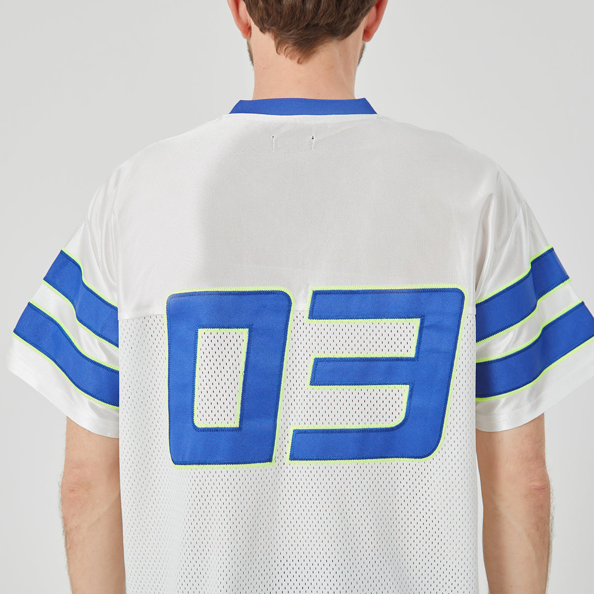 ROCK&CALEB Men's White Blue-striped Sports T-shirt