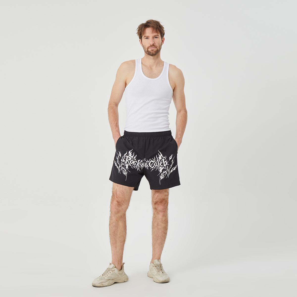 ROCK&CALEB Men's Black Graphic Shorts