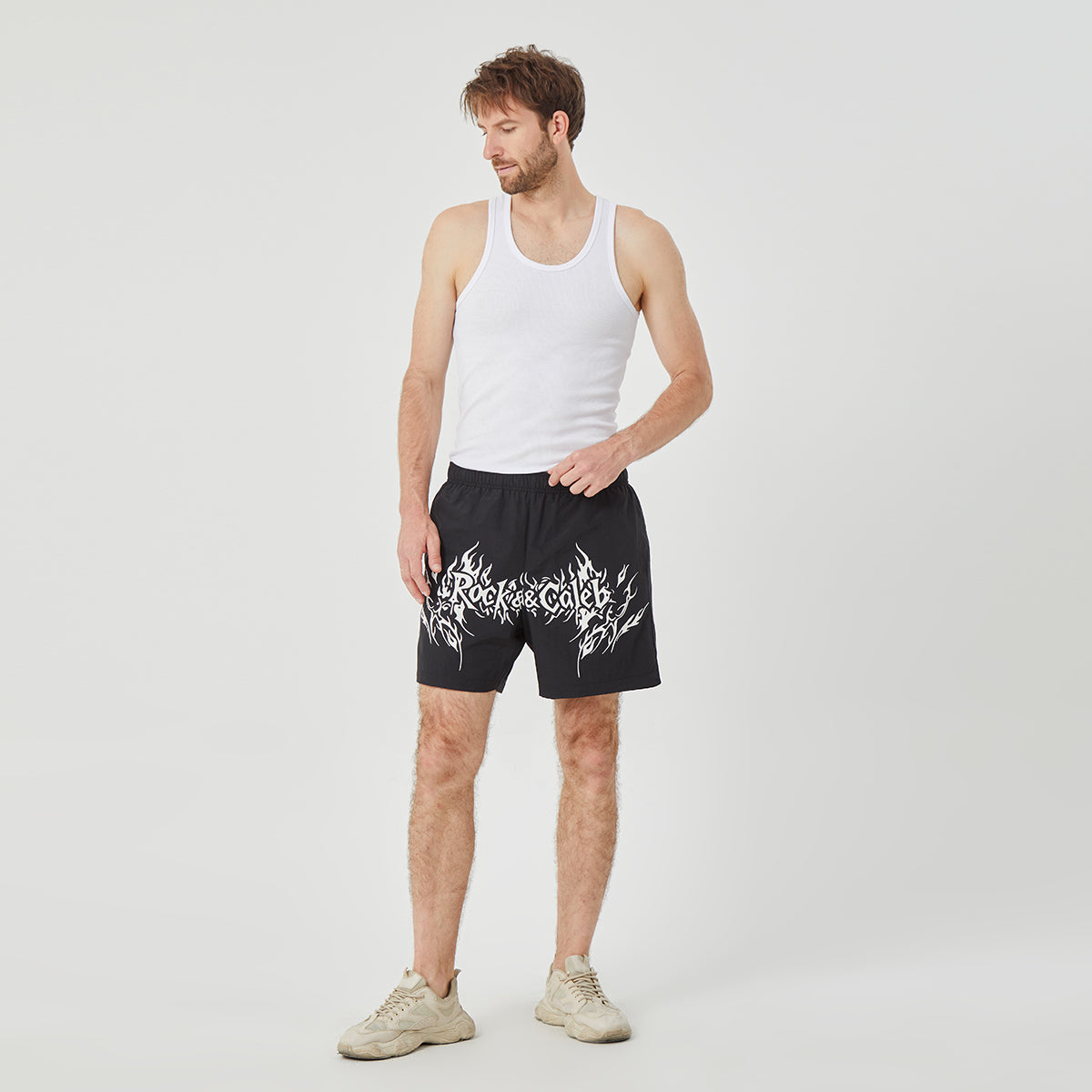 ROCK&CALEB Men's Black Graphic Shorts
