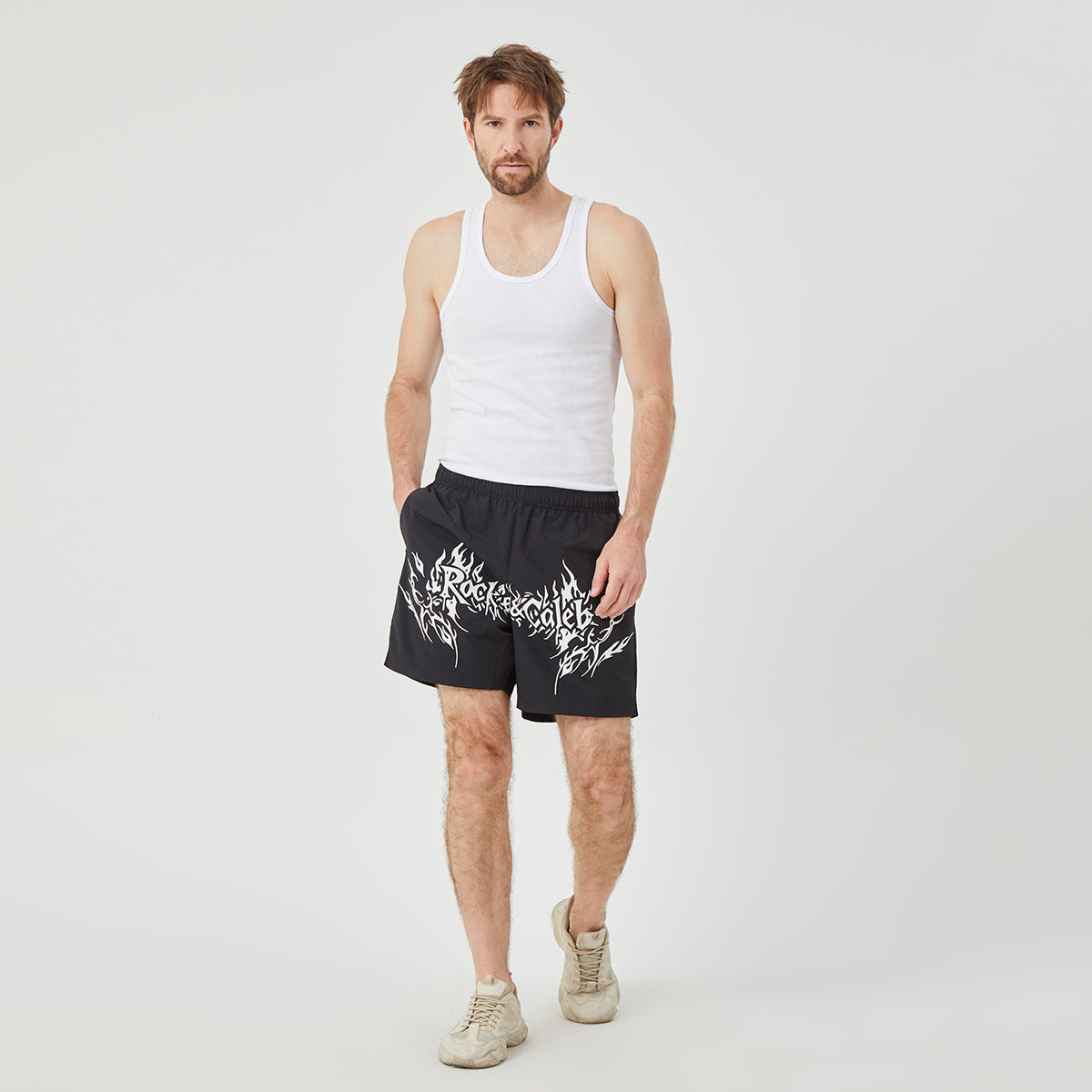 ROCK&CALEB Men's Black Graphic Shorts