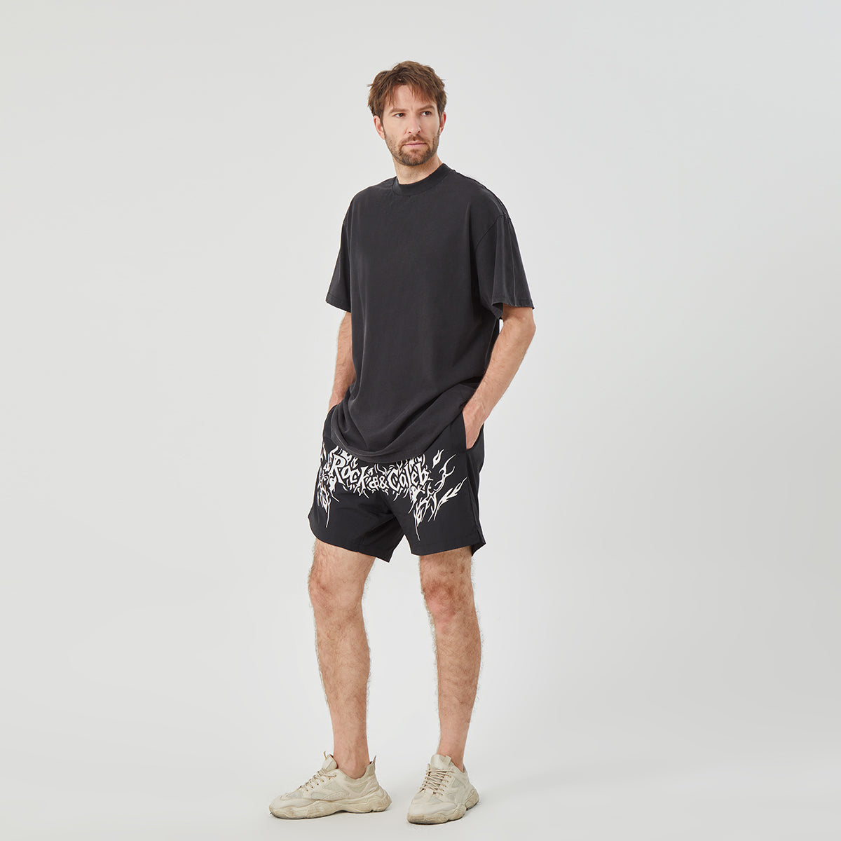ROCK&CALEB Men's Black Graphic Shorts