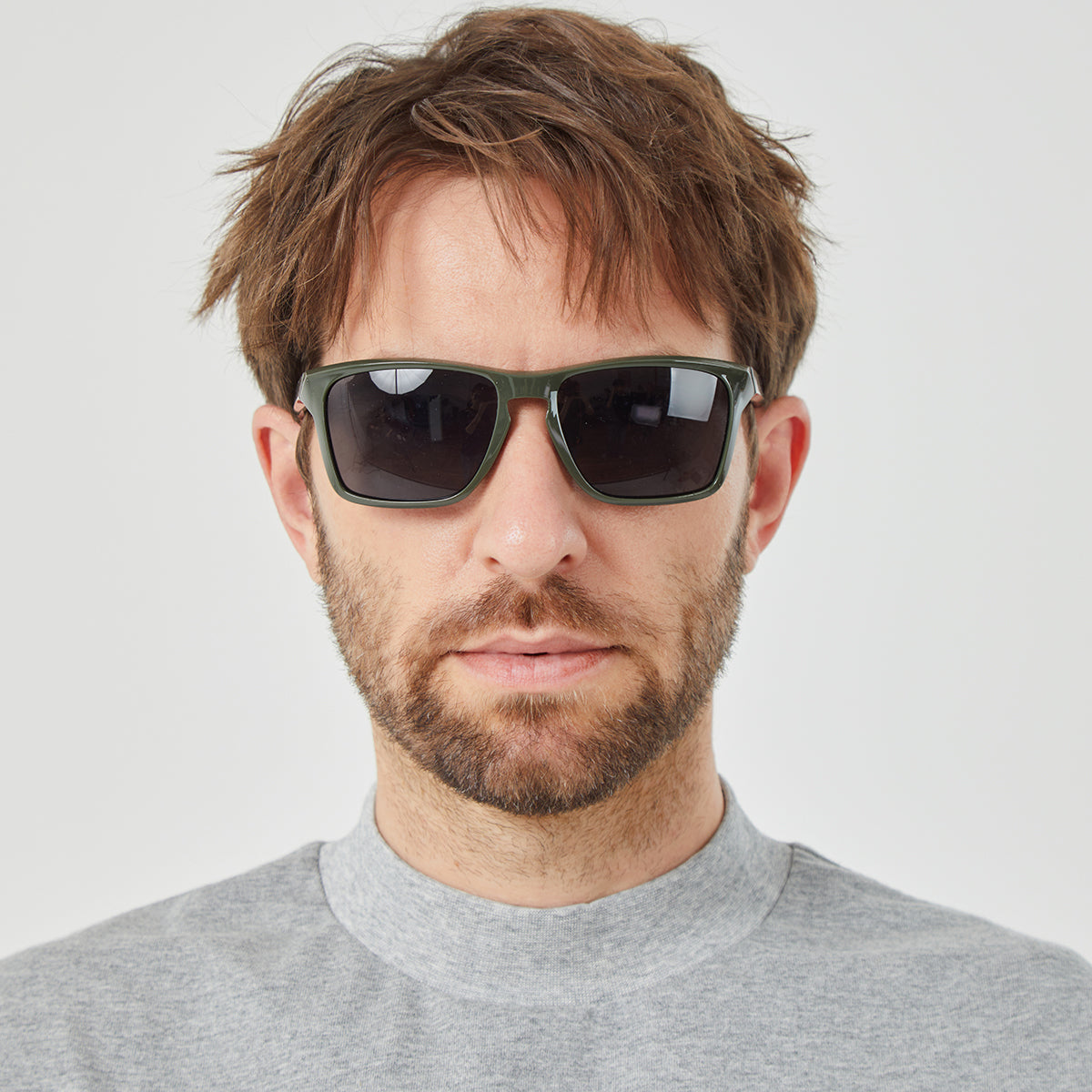 ROCK&CALEB Men's Olive Green Square Sunglasses
