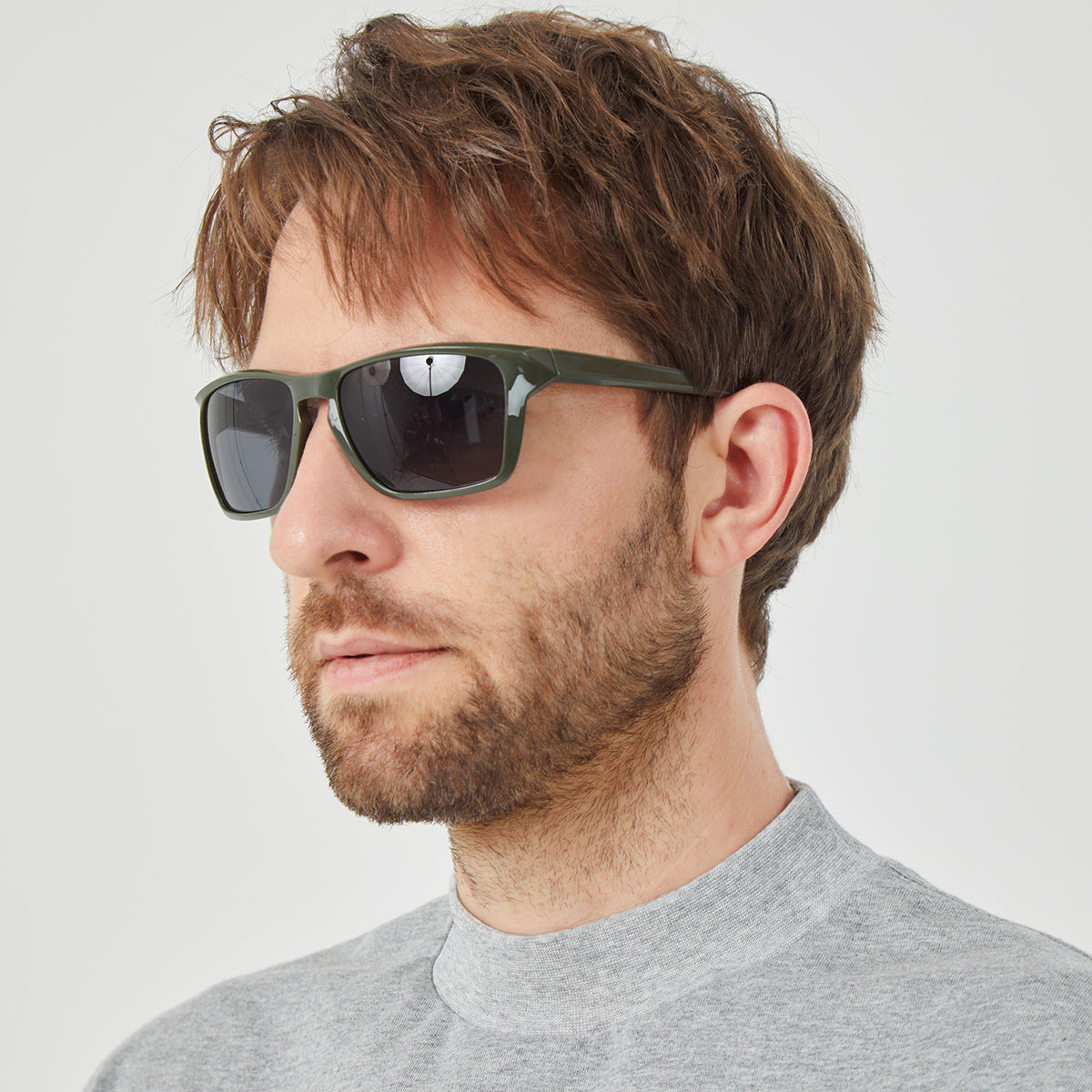 ROCK&CALEB Men's Olive Green Square Sunglasses