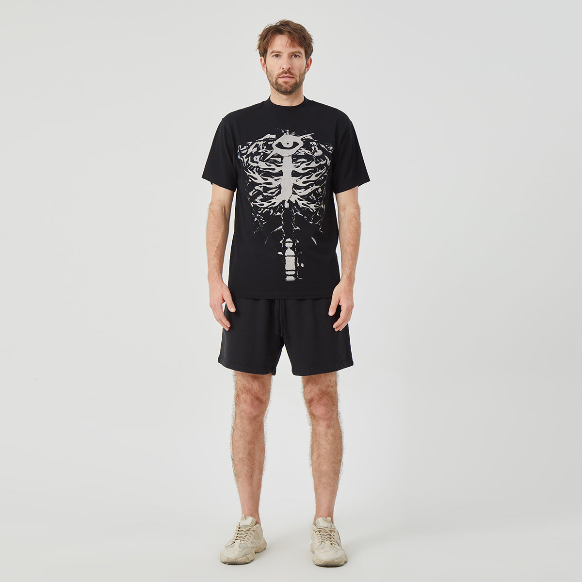 ROCK&CALEB Men’s Black Short - Sleeve T - Shirt with White Skeleton Graphic