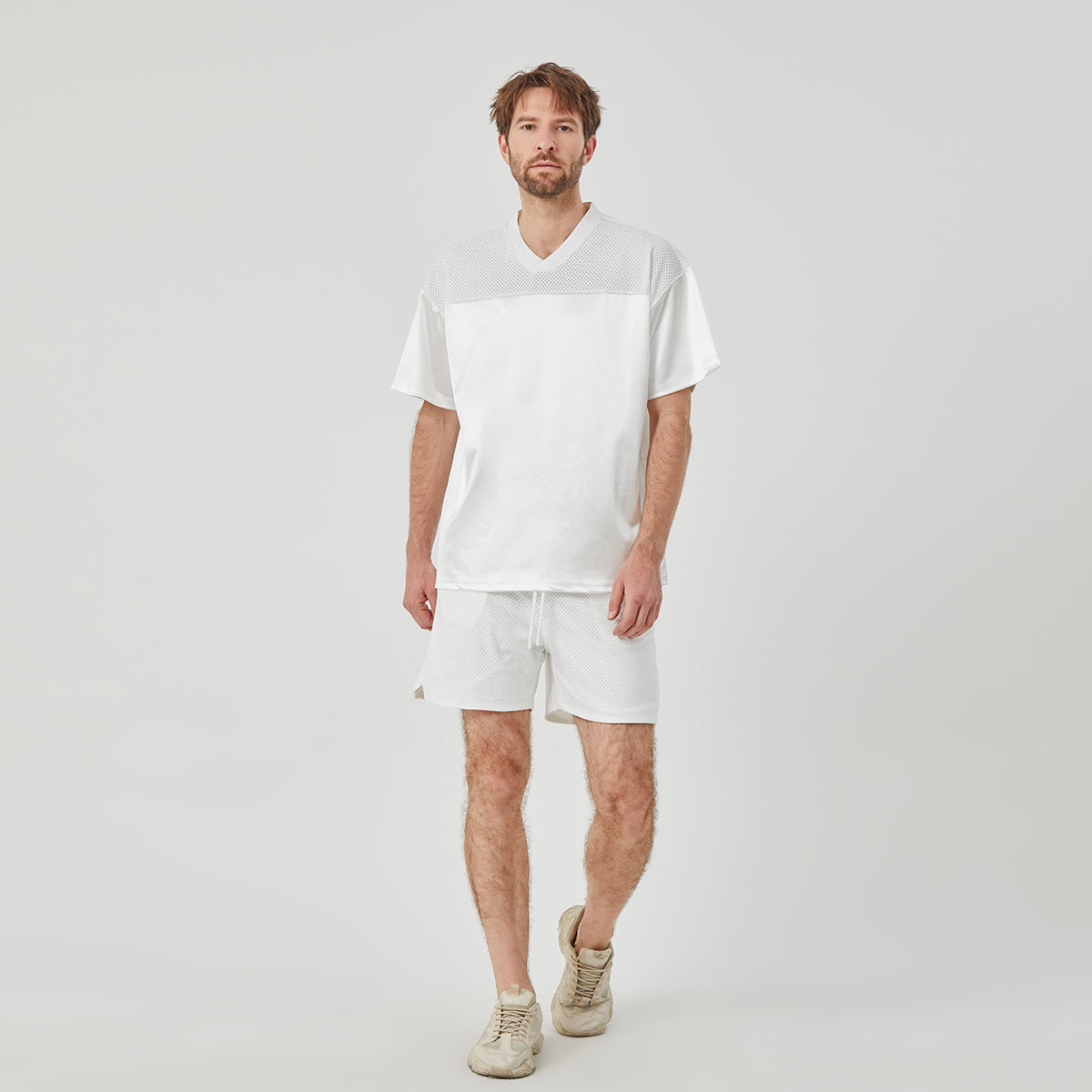 Men's White Athletic V - Neck Short - Sleeve Shirt