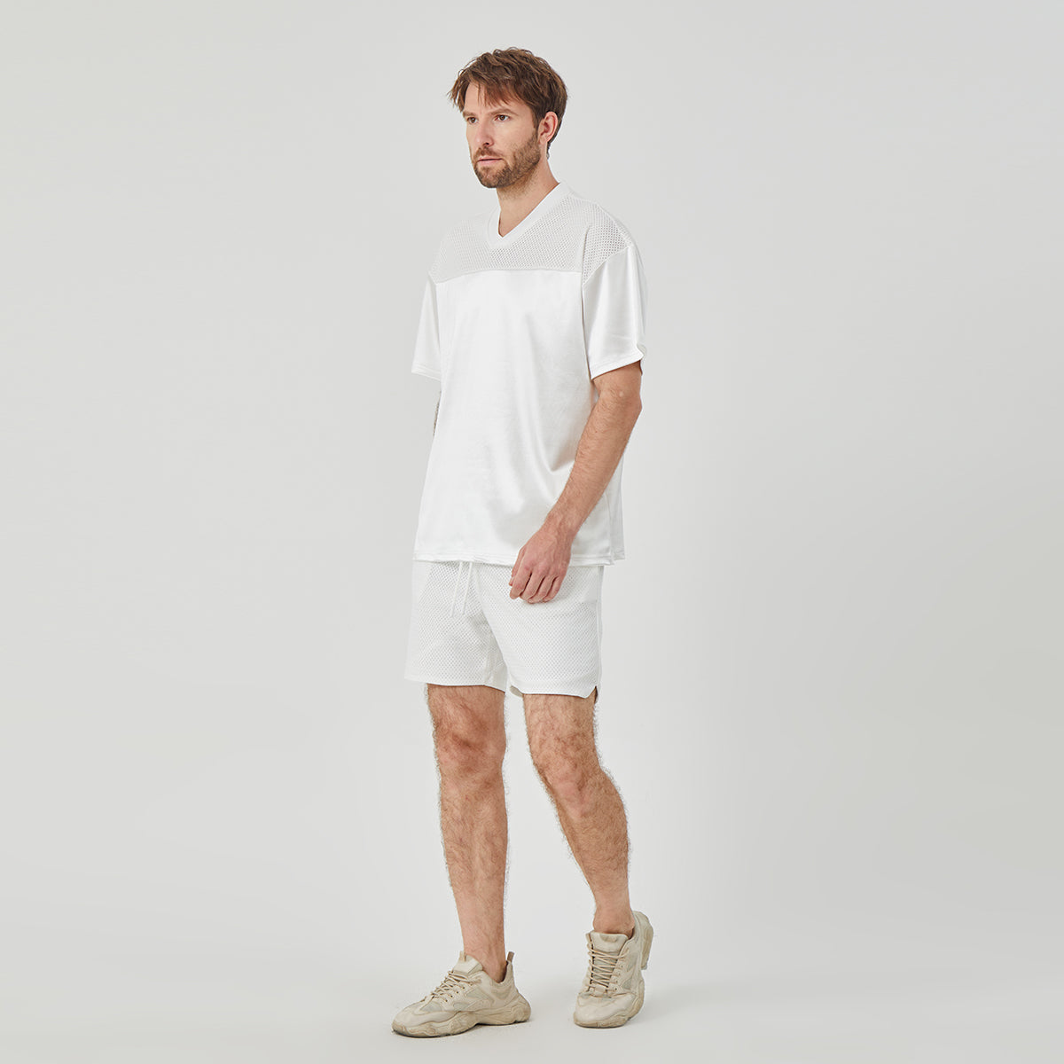 Men's White Athletic V - Neck Short - Sleeve Shirt