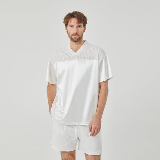 Men's White Athletic V - Neck Short - Sleeve Shirt