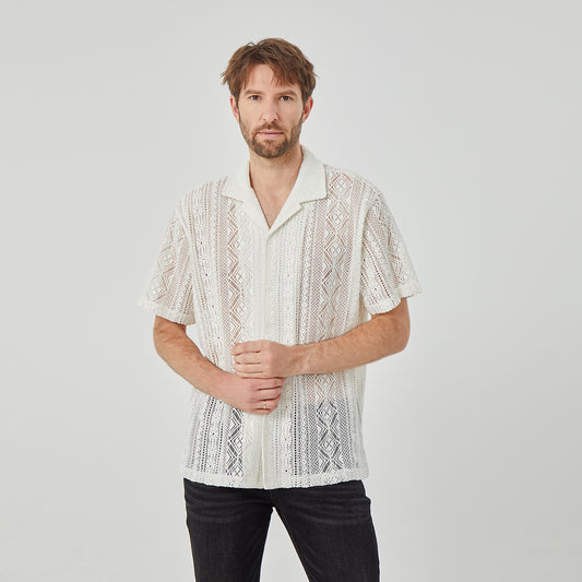 ROCK&CALEB Men's White Mesh Sleeve Shirt