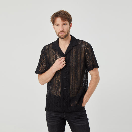 ROCK&CALEB Men's Black Mesh Sleeve Shirt