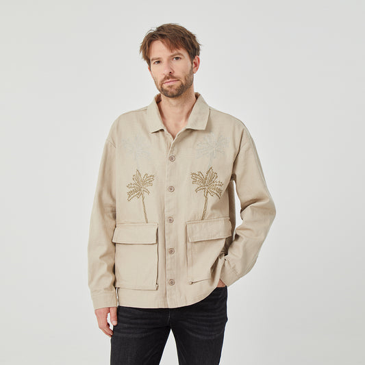 ROCK&CALEB Men's Beige Embroidered Palm
