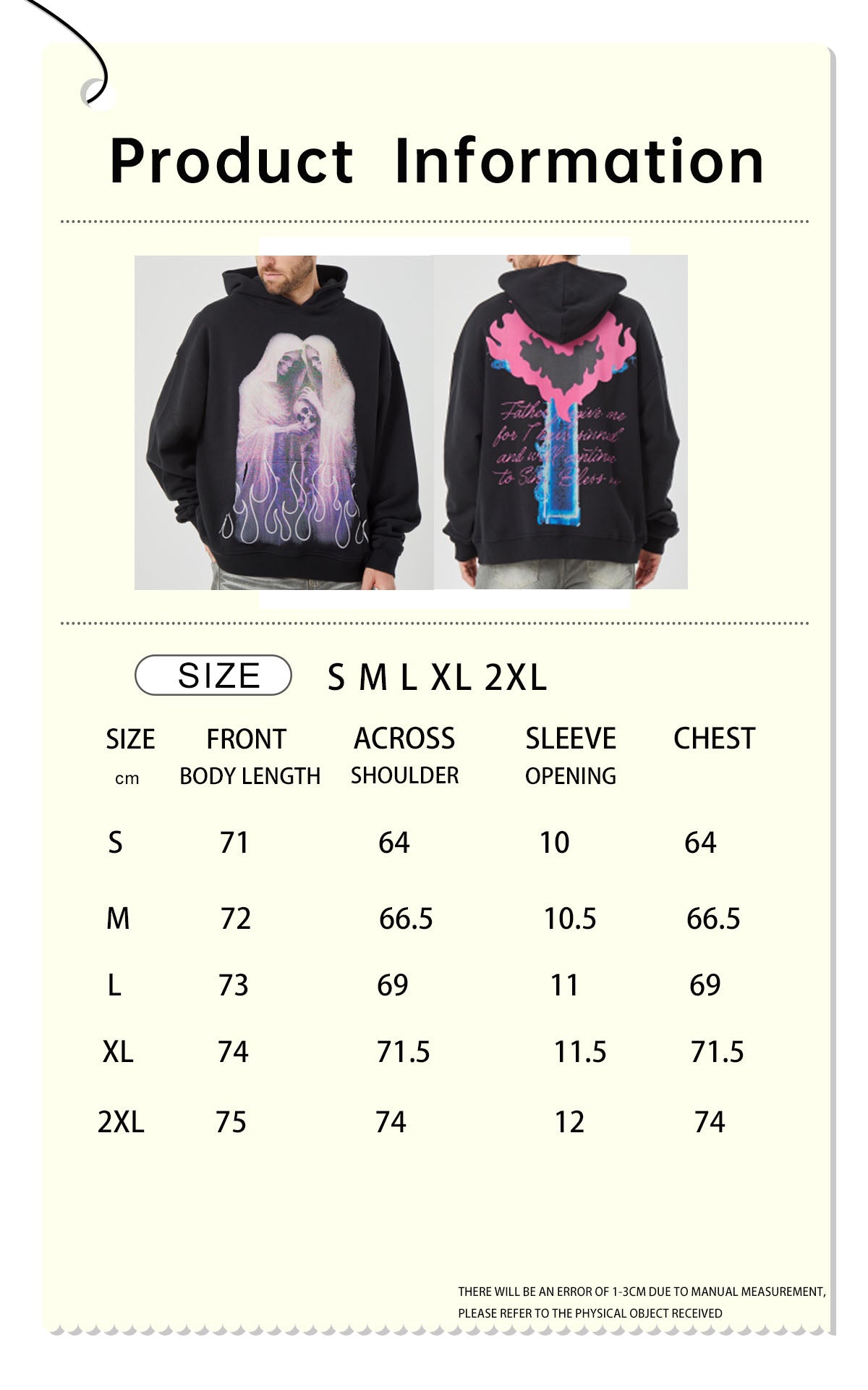 ROCK&CALEB Black Hoodies with Flaming Heart