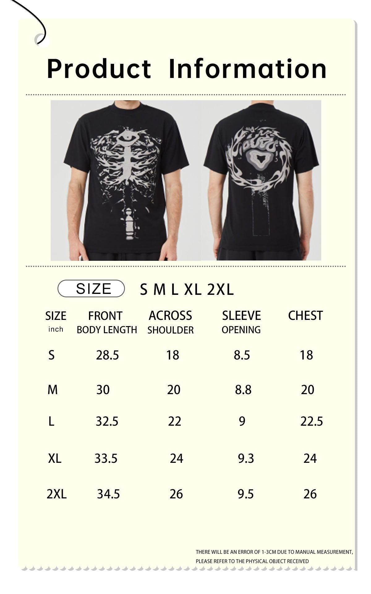 ROCK&CALEB Men’s Black Short - Sleeve T - Shirt with White Skeleton Graphic