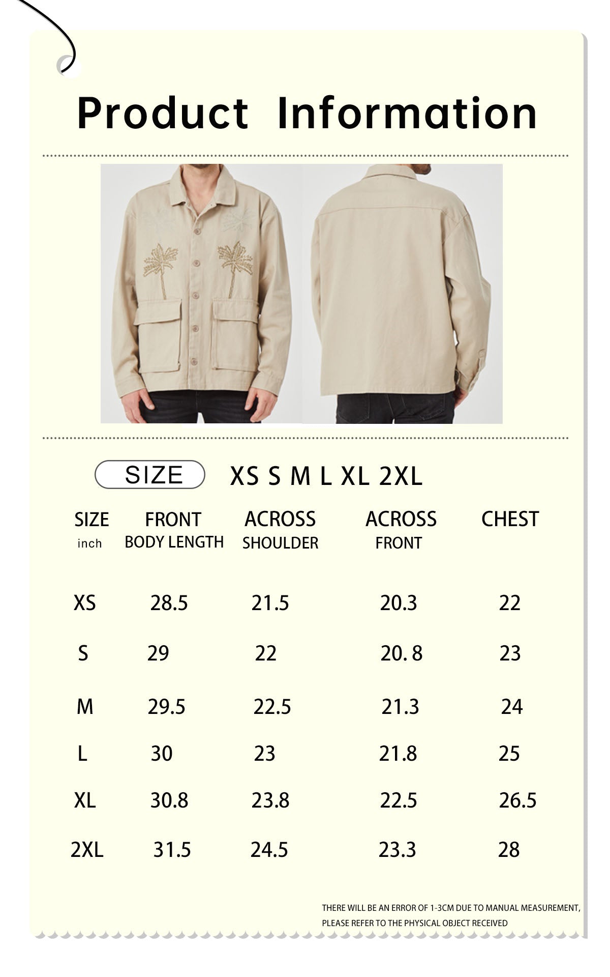 ROCK&CALEB Men's Beige Embroidered Palm